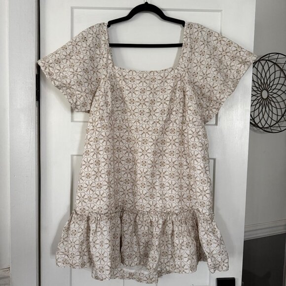 Maeve By Anthropologie Smocked Tunic Mini Dress In Cream & White Sz 1X - Picture 3 of 11